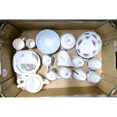 46A - A collection of Cups & saucers to include Royal Vale pottery, Queen Anne together with hand painted ... 