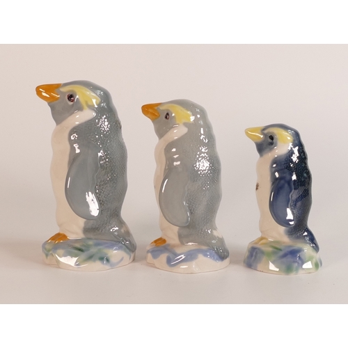 123 - Wade graduated set of three penguins. Largest two in a grey and orange colourway. Height of tallest ... 