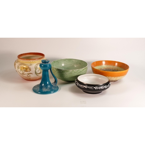 506 - Shelley jardinere, harmony drip ware bowl, moire antique bowl, rose bowl and a candlestick ( 5 piece... 