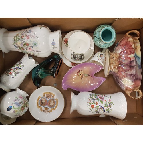 540 - A mixed collection of items to include Aynsley vases, commemorative trio, ceramic dolphin etc ( 1 tr... 