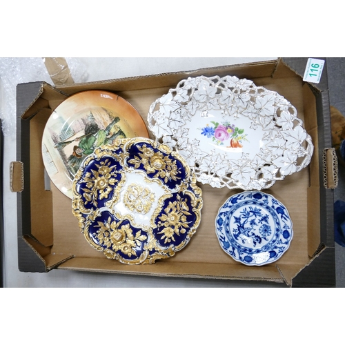 116 - Meissen Raised Relief 19th Century Handled platter & similar, Royal Doulton Series Ware plates etc