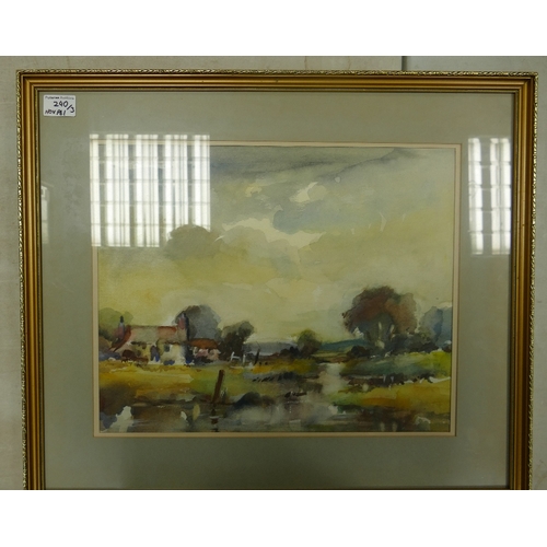 240 - Three Framed Watercolour Paintings; to include E. J. B. Evans 'Trentham Wood', A Lowtide Harbour Sce... 