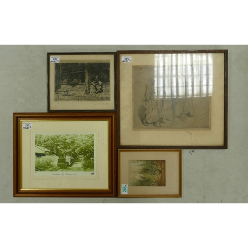 285 - Four Framed and Glazed Artworks; to include a Le Blond Print 'Hop Garden with Pickers (Kent)', Trent... 