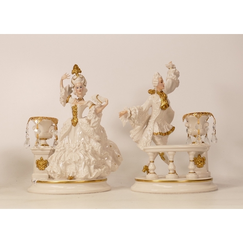 288 - House of Faberge Romance in The Garden Figural Porcelain Candlsticks in the form of two Louis XV sty... 