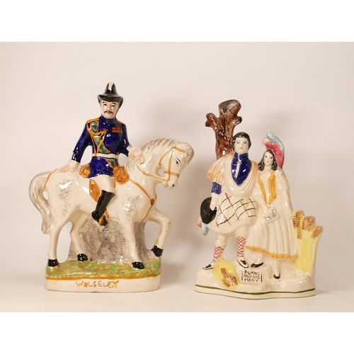 303 - Large Staffordshire Reproduction figures of Wolseley & Burns & His Mary, height 34cm(2)