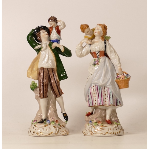 393 - A Pair of Sitzendorf Figures depicting familiar family scenes. Height of tallest 21cm. (2)