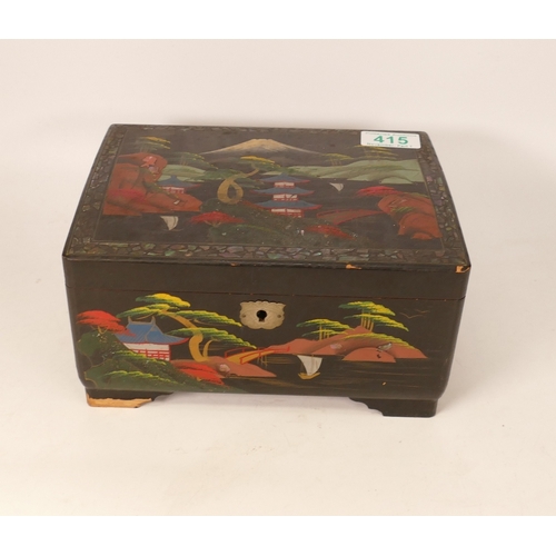 415 - Lacquered Musical Jewellery Box, length 21.5cm