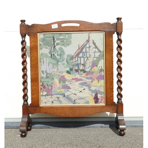 417 - 1903 Oak Fire Screen with tapestry panel