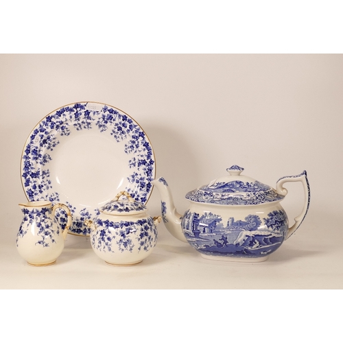 420 - 19th Century Royal Worcester Blue & White bowl, sugar bow & milk jug together with Spode Italian pat... 