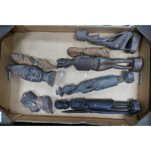 72 - A mixed collection of items to include Carved African wood busts & figures