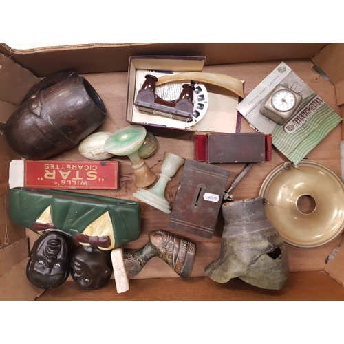 54 - A Mixed collection of items to include Aluminium dominoes set, wooden tankard, Bronze Egyptian Bust ... 