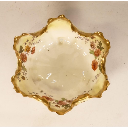 372 - A Moore Bros. Small Footed Bowl, naturalistically moulded in organic forms with floral printed inter... 