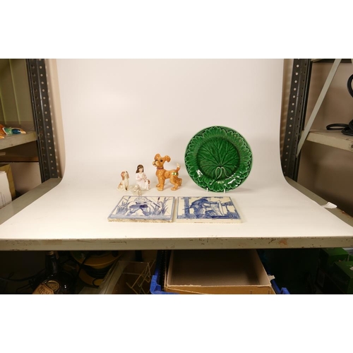 214 - A Mixed COllection of Ceramic Items to include a Wedgwood Leafware Plate, two Modern Tiles after Min... 