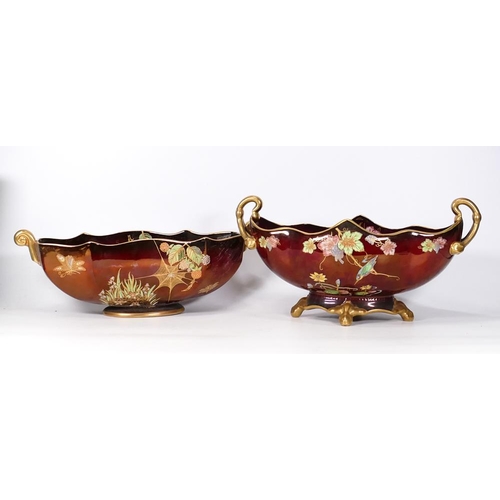 396 - Carltonware Rouge Royale Gondolier Shaped Centre piece bowl decorated with kingfishers together with... 