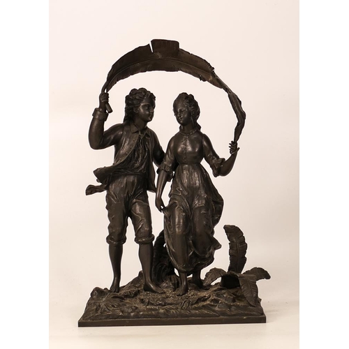 50 - 19th Century Spelter Figure Group of Courting Couple, Height 30cm