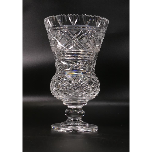 515 - Vintage crystal pedestal vase, possibly Waterford thistle design. Height 26cm