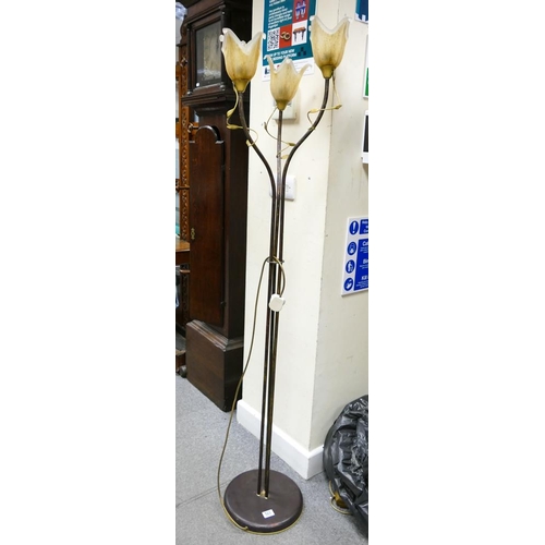 523 - Floor lamp decorated with leaves and three glass tulip shaped shades. Height 167cm