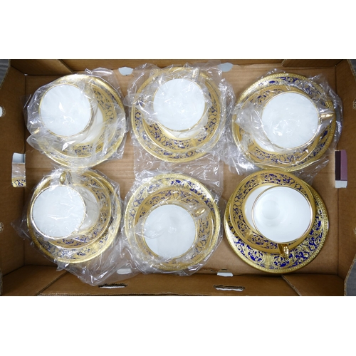 502 - De Lamerie Cobalt blue Robert Adam pattern set of six trio's