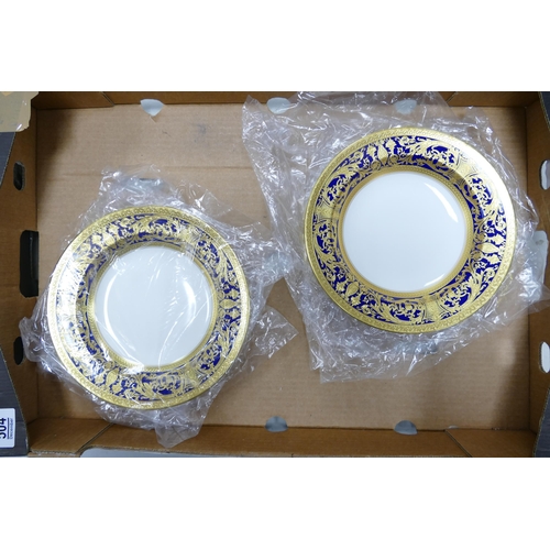 504 - De Lamerie Cobalt blue Robert Adam pattern set of six rimmed bowls. Diameter 22.5cm