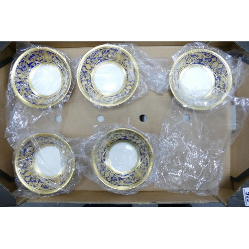 506 - De Lamerie Cobalt blue Robert Adam pattern  set of six bowls. Diameter 15.5cm