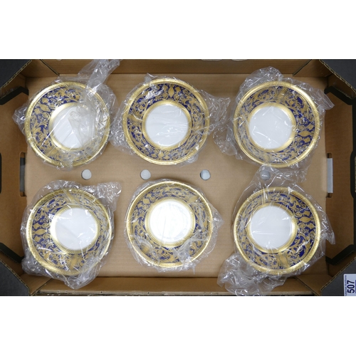 507 - De Lamerie Cobalt blue Robert Adam pattern  set of six bowls. Diameter 15.5cm