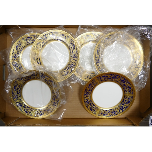 508 - De Lamerie Cobalt blue Robert Adam pattern  set of eight salad plates. Diameter 20.5cm