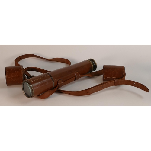 739 - Britannic telescopic brass telescope in leather case, total length 58cm.