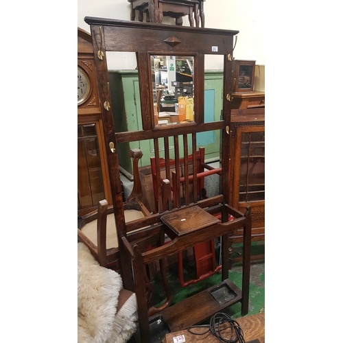 690 - Edwardian dark oak hallstand 183cm H x 79cm W