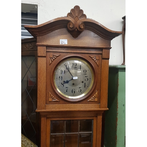 691 - Oak long cased grandfather Clock 192cm H