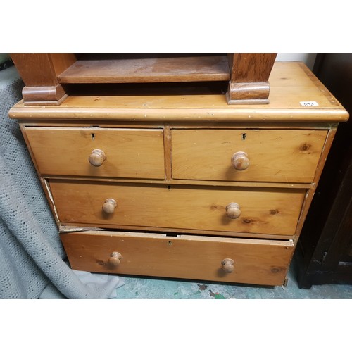 693 - Distressed pitch pine chest of 2 over 2 drawers 88cm W