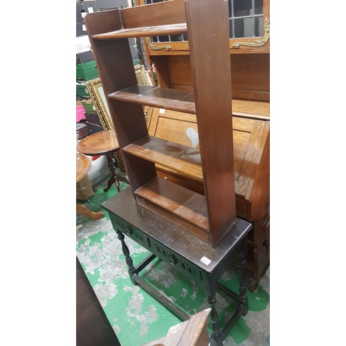 695 - Dark Oak Console table together with a small open book case