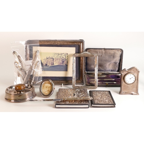 716 - Job lot of various hallmarked silver items including 3 x photo frames, 2 x silver fronted books, par... 