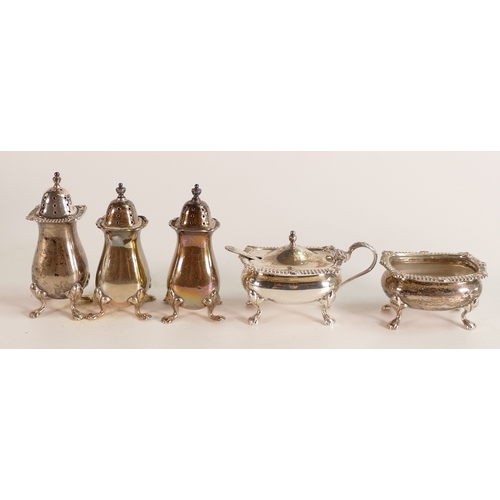 826 - Five hallmarked silver cruet items, gross weight of silver 196g, excluding liners