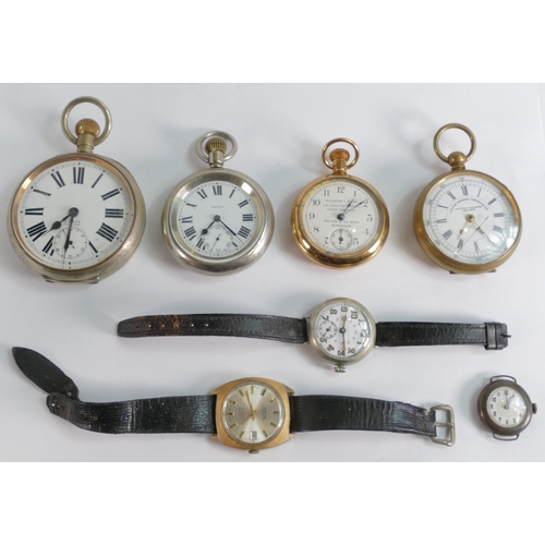 630 - 4 x pocket watches and 3 x wrist watches - An interesting lot including giant oversize pocket watch,... 