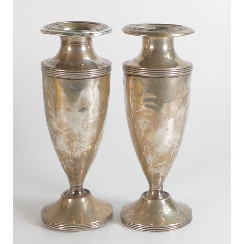 635 - Two large silver vases in poor condition, loading missing from base of one, with dents and creases. ... 