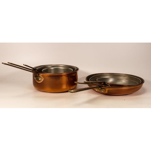 474 - Three Tin Lined British Made Copper Cooking Pans, largest diameter 18.5cm