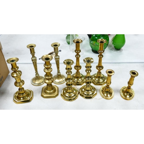 479 - A collection of Brass Candlesticks , tallest 27.5cm(10)