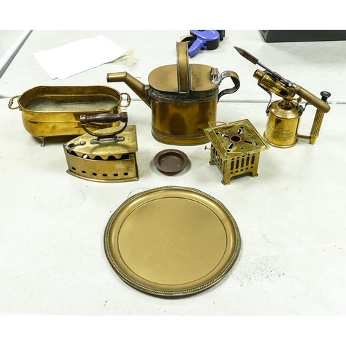 489 - A collection of brass items to include burners, planters, watering can, Iron etc