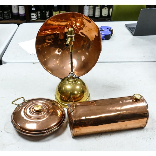 490 - A collection of copper & brass items to include burner & 2 bed warmers(3)