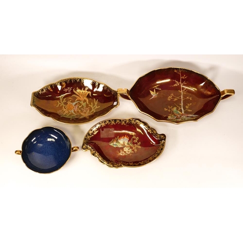 107 - A collection of Crown Devon & Carlton dishes with gilt decoration, largest length 31cm(4)