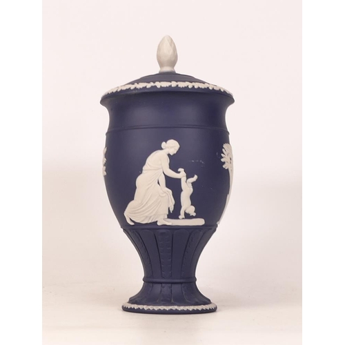 2 - Wedgwood Portland urn depicting the birth and dipping of Achilles. Height 21.5cm