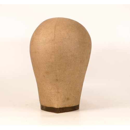 542 - Vintage Canvas C Mannequin Head Hat / Wig Makers Mould , marked London to base, height 25cm & approx... 