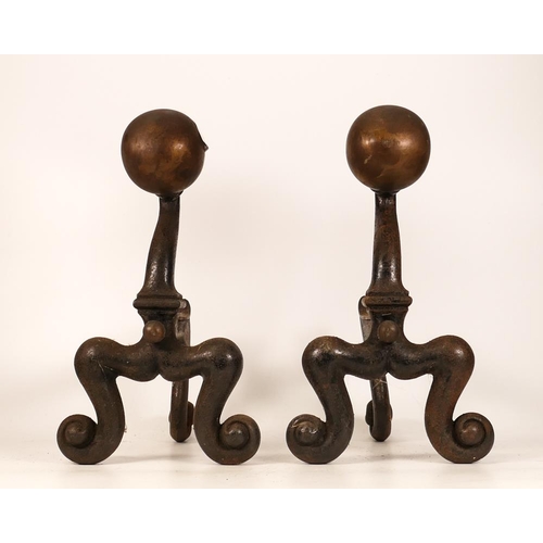 543 - Pair of Wrought Iron & Brass Fire Dogs, height 30.5cm