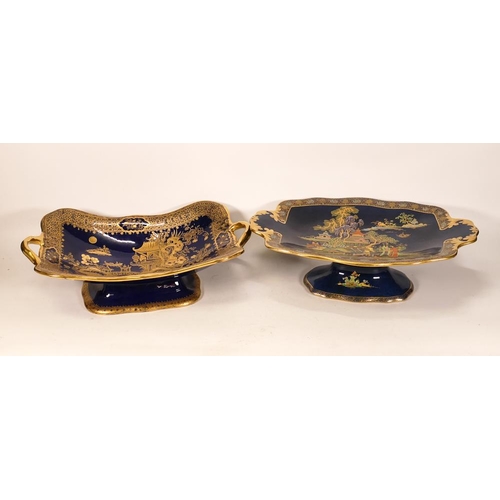 99 - Royal Winton & Crown Devon Cobalt Blue Handled Bowls with Gilt Pagoda decoration. largest length 31c... 