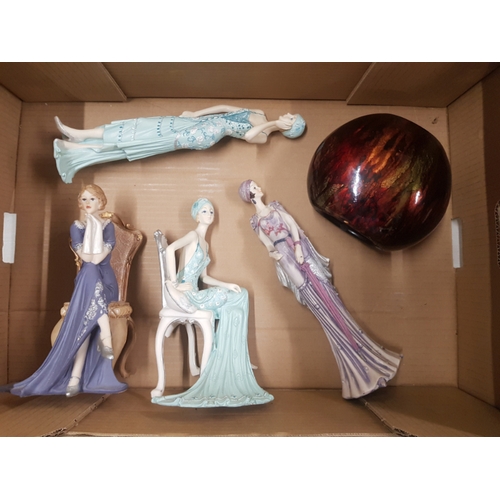 493 - A collection of decorative resin art deco lady figures (1 a/f) together with Shudehill purse vase