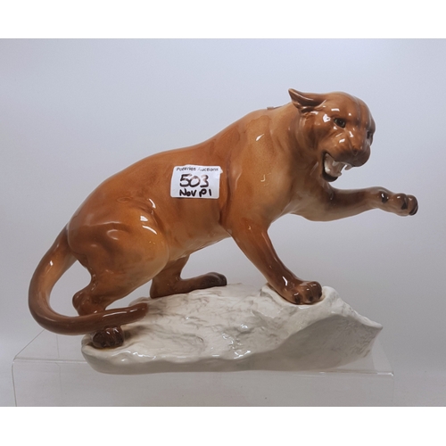 503 - Beswick Model of a puma on a rock 1072 in gloss