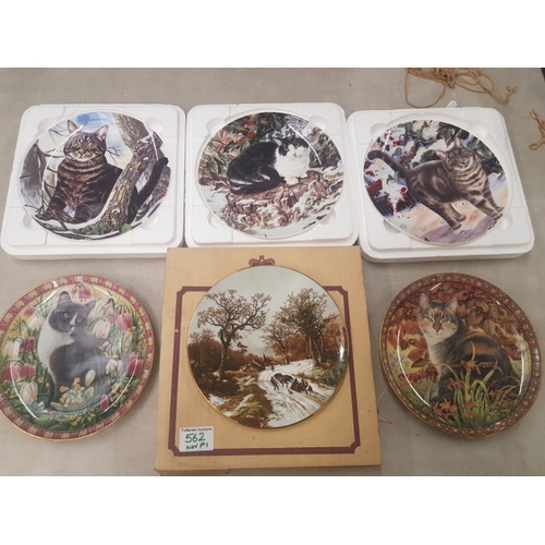 562 - A collection of decorative wall plates, 3 Royal Doulton Cats in Winter plates 2 Danbury Mint Four Se... 