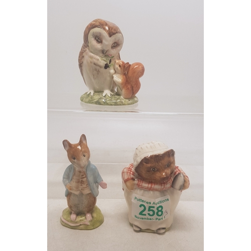 258 - Beswick Beatrix Potter Figures To Include Old Mr. Brown (gold backstamp), Mrs. Tiggy Winkle and John... 