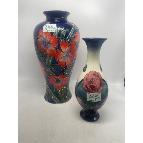 495 - Old Tupton ware tubelined floral vases height of tallest 32cm (2)