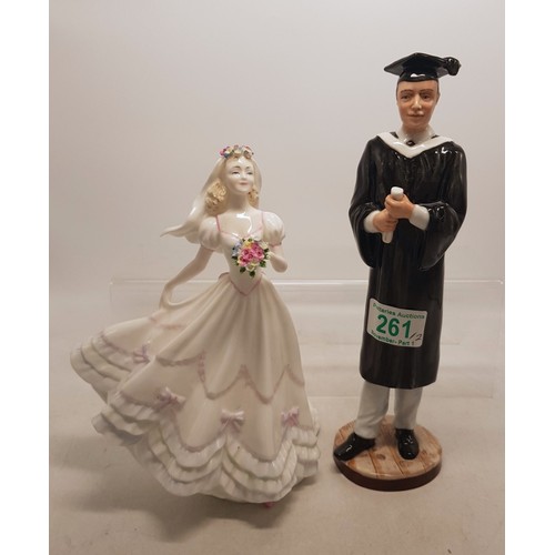 261 - Royal Doulton Prestige figure 'Graduation' HN5038 together with Coalport Wedding Day Figure (2)